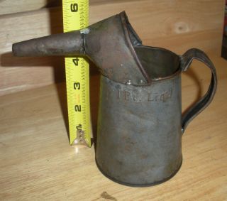 Antique Vintage Galvanizedtin,  1 Pt.  Liquid.  Oil Can Or Liquid photo