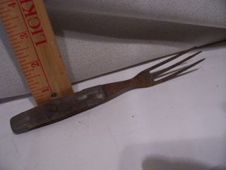 Antique 3 Prong Tines Fork With Ornate Wood Handle Civil War Era photo