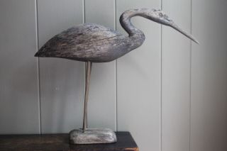 Antique Folk Art Wooden Shore Bird Large Crane photo