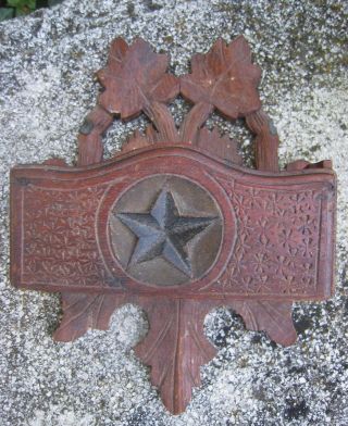 Antique Carved Wood Hanging Wall Box Star Square Nails 8 1/2 