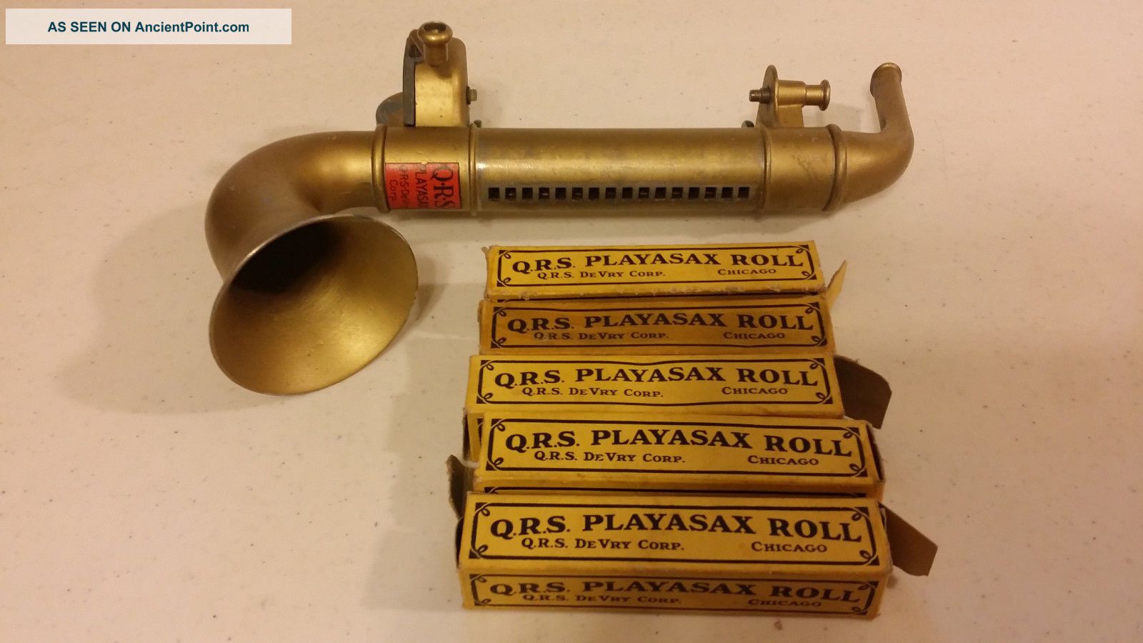 Vtg.  Qrs Playasax Toy Musical Instrument Devry Sax Rolmonica Player Organ Wind photo