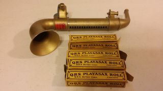 Vtg.  Qrs Playasax Toy Musical Instrument Devry Sax Rolmonica Player Organ photo