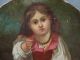19thc Antique Victorian Girl & Strawberry Papier Mache Plate Portrait Painting Victorian photo 1