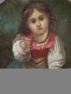 19thc Antique Victorian Girl & Strawberry Papier Mache Plate Portrait Painting Victorian photo 2