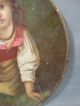 19thc Antique Victorian Girl & Strawberry Papier Mache Plate Portrait Painting Victorian photo 4