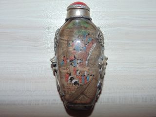 Antique Chinese Reverse Paint Rare Miniature Snuff Opium Perfume Glass Bottle photo