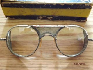 Vintage Bausch & Lomb Steampunk Motorcycle Safety Goggles Eyeglasses photo