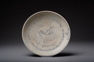 Antique Qing Dynasty Daoguang Tek Sing Shipwreck Abstract Phoenix Plate - 1822ad photo