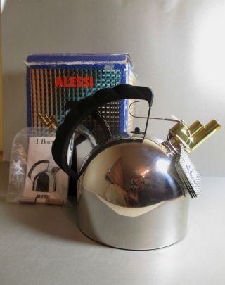 Richard Sapper Alessi 9091 Melodic Kettle & Copper Base Boxed Stainless Steel photo