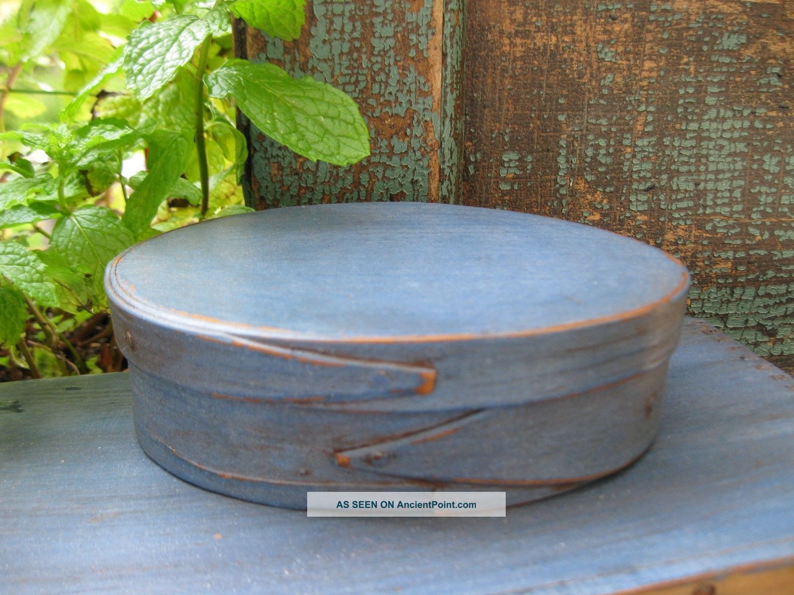 Early Antique Pantry Box W Fingerlap Joints Blue Milk Paint Primitives photo