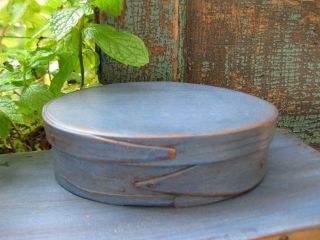 Early Antique Pantry Box W Fingerlap Joints Blue Milk Paint photo