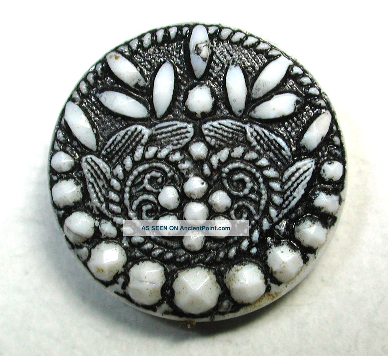 Antique Milk Glass Button Fancy Floral Design W/ Paint Accents Buttons photo