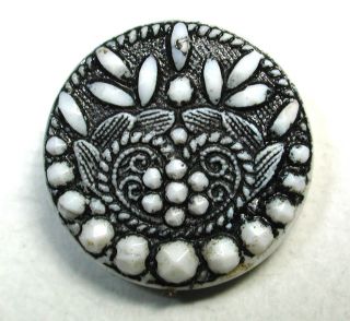 Antique Milk Glass Button Fancy Floral Design W/ Paint Accents photo