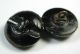 2 Antique Black Glass Buttons Designs In Triplicate W/ Carnival Luster Buttons photo 1