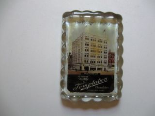 Very Good Cond.  Glass Paperweight,  Temptation Chocolates Co,  Chicago photo