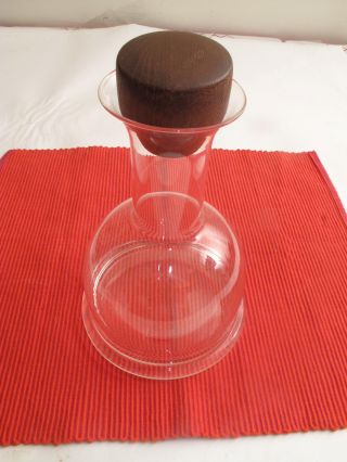 Vtg Mid Century Danish Modern Dansk Glass Wine Decanter Carafe Teak Lid Bell Jar photo
