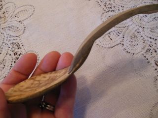Vintage Primitive Looking Wooden Curved Spoon photo