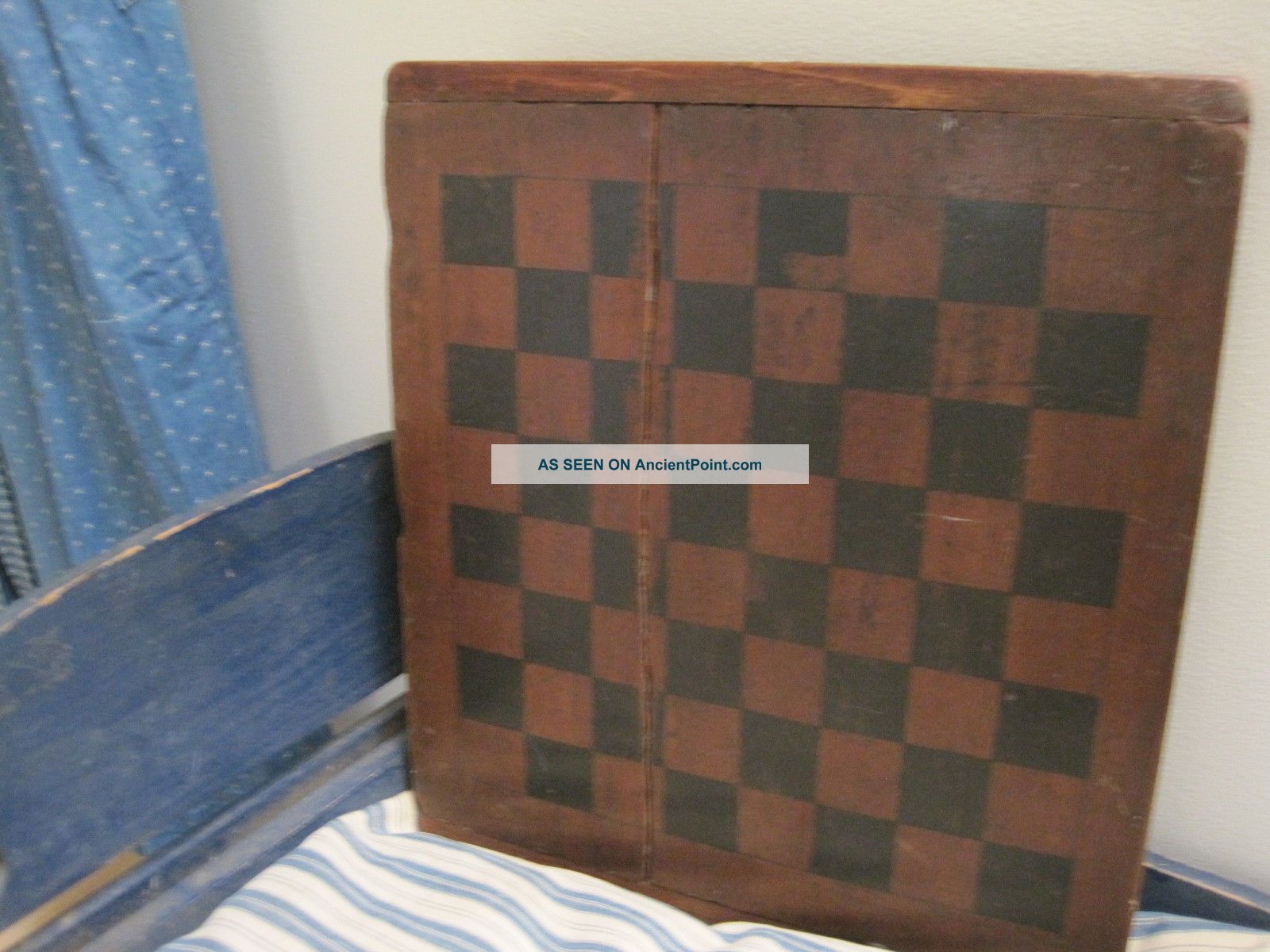 19th Century Primitive American Paint Heavy Wood Game Board Checkers Primitives photo