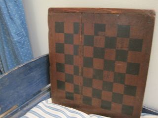 19th Century Primitive American Paint Heavy Wood Game Board Checkers photo