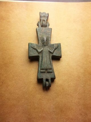Ancient Bronze Byzantine Encolpion Cross - Crusaders Period 12th Century photo