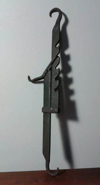 Antique Primitive 19th C.  Wrought Iron Fireplace Trammel Sawtooth Blacksmith Vtg photo