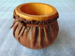 Primitive Vintage Hand Made Wood And Real Leather Pen Box photo