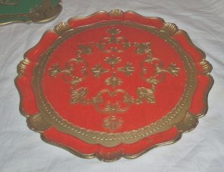 Vintage Italian Florentine Gold & Burnt Orange Gilt Wood Wooden Tray Plate Tole photo