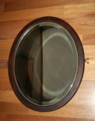 Antique Hardwood Beveled Oval Mirror 18 