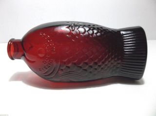 Vintage Ruby Red Dr Fischs Bitters Bottle Fish Wheaton Glass 7.  5 