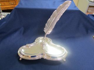 Signed Feather Pen In Sterling 925 Delicate 3 Footed Pen Holder No Monograms photo