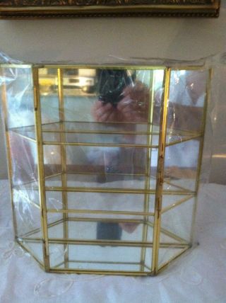 Wrapped Glass Mirror & Brass 3 Tier Curio Cabinet Shelf Display Perfume photo