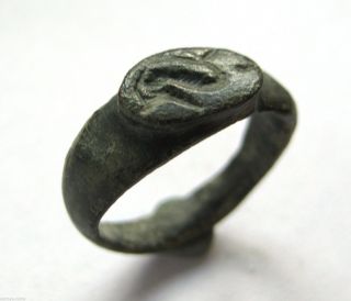 C.  50 A.  D British Found Roman Period Ae Bronze Decorative Dragonesque Seal Ring photo