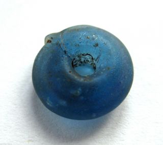Circa.  800 A.  D Finest British Found Viking Period Decorative Blue Glass Bead.  Vf photo
