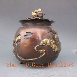 Chinese Bronze Carved Pot & Mouse Lid /24 photo