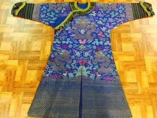Wonderful Antique Chinese Imperial Ming Dynasty Silk Blue Dragon Robe 19s photo