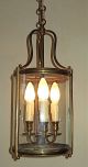 Large Antique French Regency Round Glass & Brass 3 Light Lantern Chandelier Chandeliers, Fixtures, Sconces photo 4