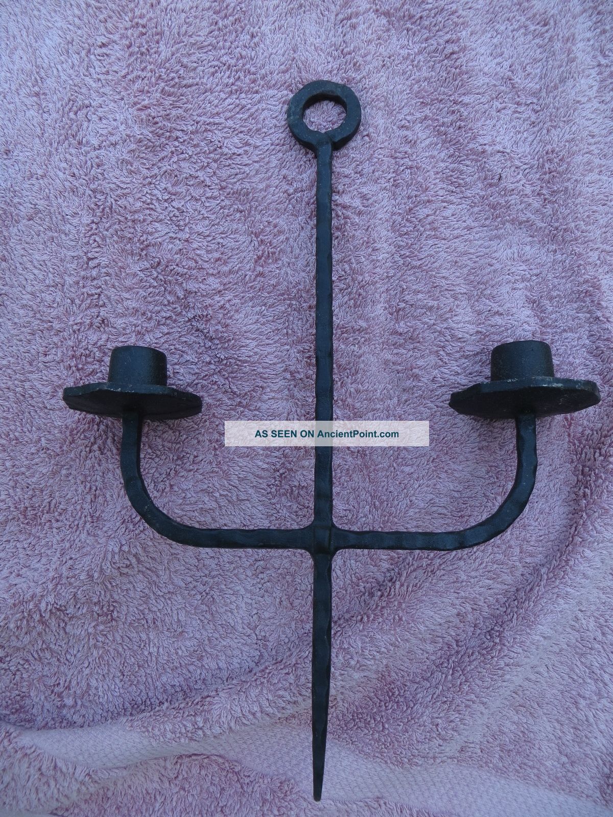 Vintage Spike Wrought Iron Two Hole Candle Holder Metalware photo