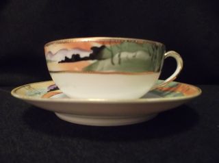 Vintage A.  A.  Vantine Landscape With Moriage Porcelain Tea Cup & Saucer - Japan photo