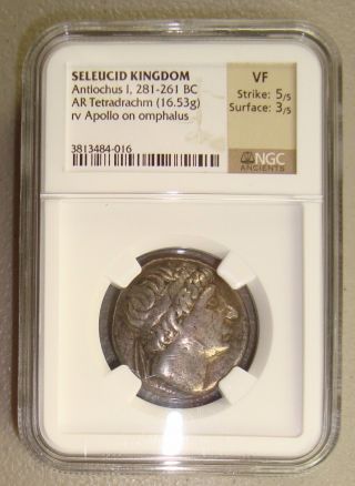 281 - 261 Bc Seleucid Kingdom Antiochus I Ancient Greek Silver Tetradrachm Ngc Vf photo