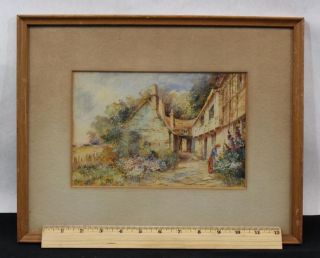 Antique Signed E.  Gabriel European Cottage Garden Watercolor Painting,  Nr photo