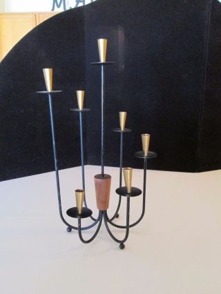 Metal,  Mid - Century Modern Candle Stick Holder,  7 Tier,  Painted Black W/brass. photo