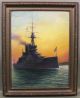 Antique William Steeple Davis Oil Painting British Navy Dreadnought Battleship Other Maritime Antiques photo 1