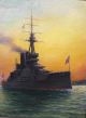 Antique William Steeple Davis Oil Painting British Navy Dreadnought Battleship Other Maritime Antiques photo 2