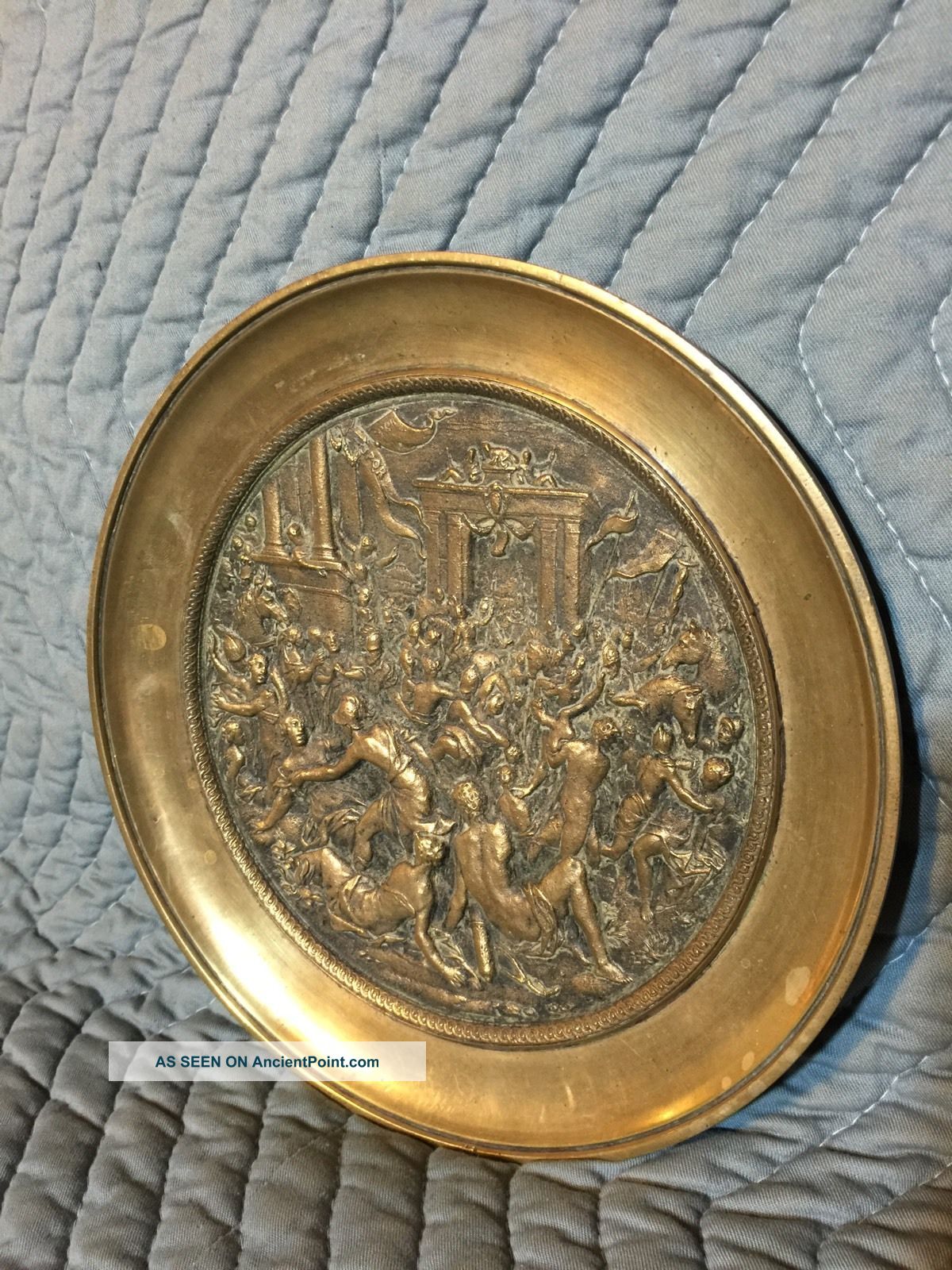 Very Old 1700s Or 1800s Bronze Relief Carved Cast Roman Plate Charger Plaque Metalware photo