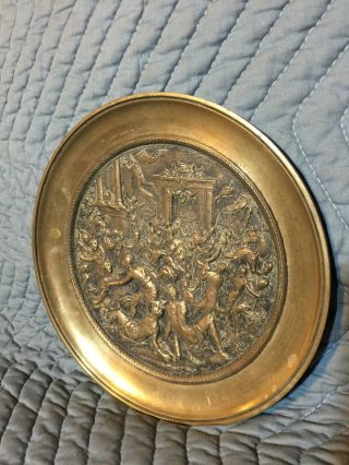 Very Old 1700s Or 1800s Bronze Relief Carved Cast Roman Plate Charger Plaque photo