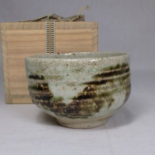 H887: Real Japanese Old Seto Pottery Ware Tea Bowl W/box.  Reference Product photo