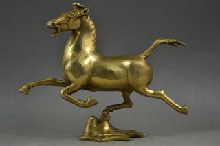 Chinese Handwork Copper Carved Lifelike Running Horse Auspicious Statue photo