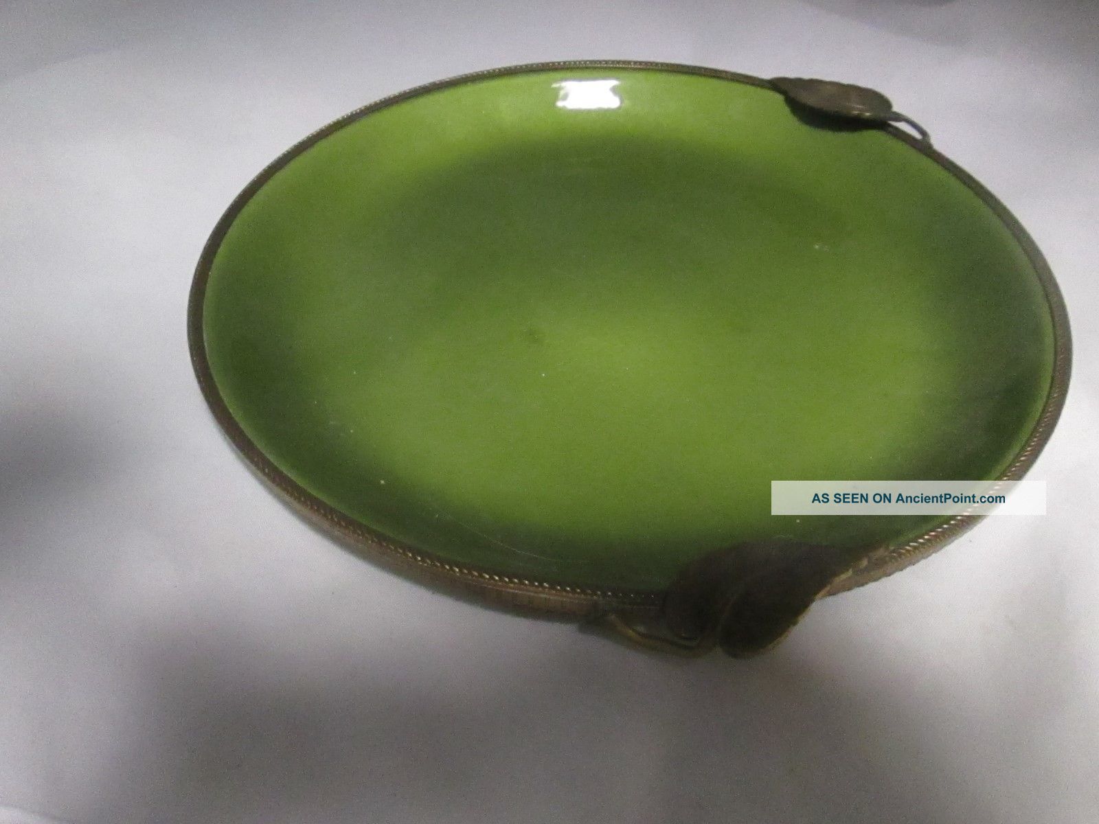 Evans Art Deco Green Enamel Brass Trim Large Ashtray Art Deco photo