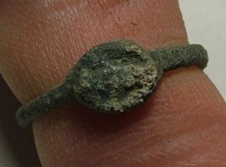 Rare Ancient Roman Bronze Seal Ring Artifact Decorated Patina Intact Size 5 Us photo