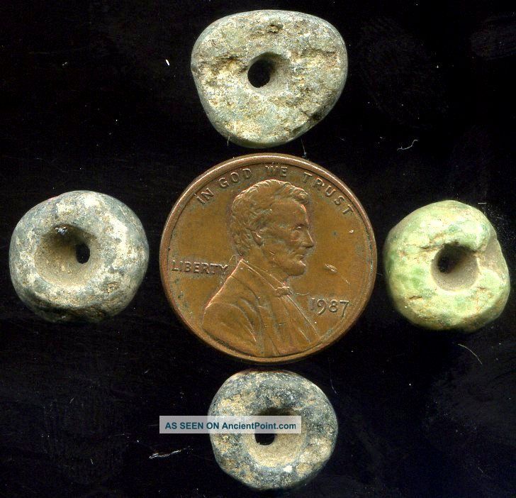 Pre - Columbian 4 Aztec Serpentine & Jadeite Beads: Ca:300 Bc - 500 Ad The Americas photo